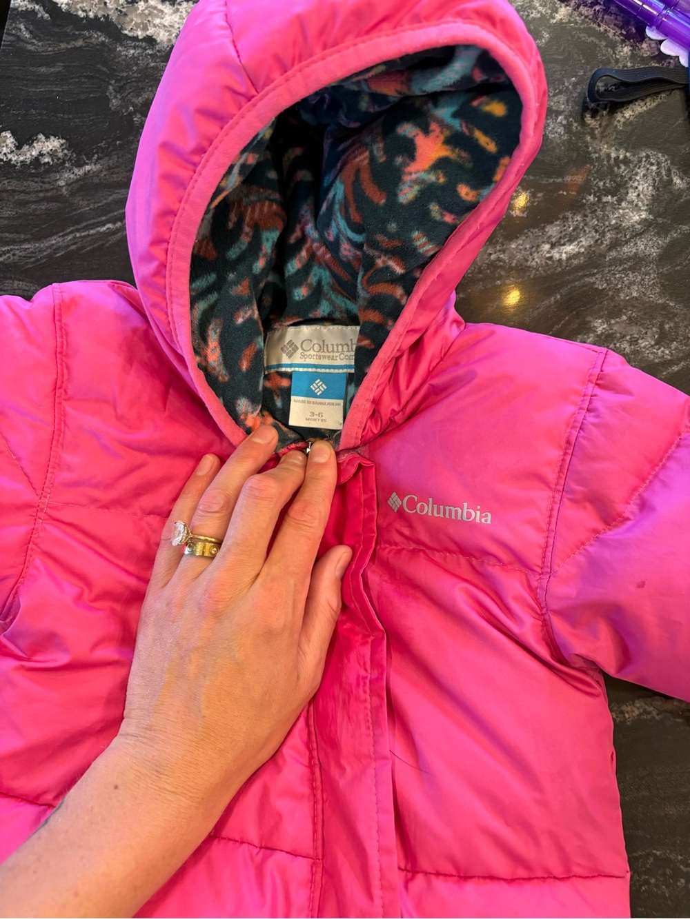 Columbia Kids Bright Pink Hooded Puffer bunting suit
